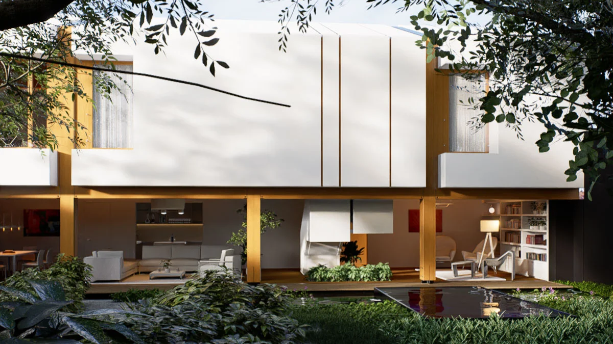 Casa Metepec. Vista de la fachada interior frontal. By Ethelett.