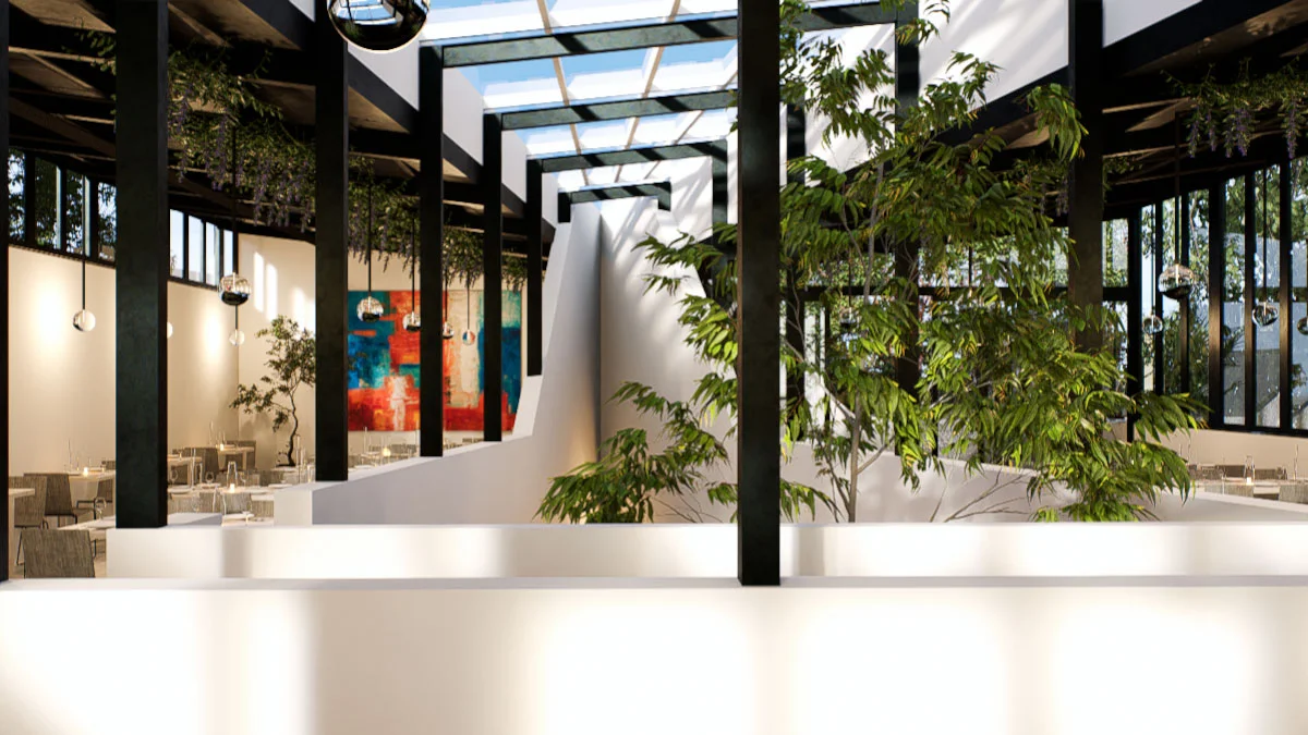 Restaurante Urbane Mexico. Vista del comedor en planta alta. By Ethelett.