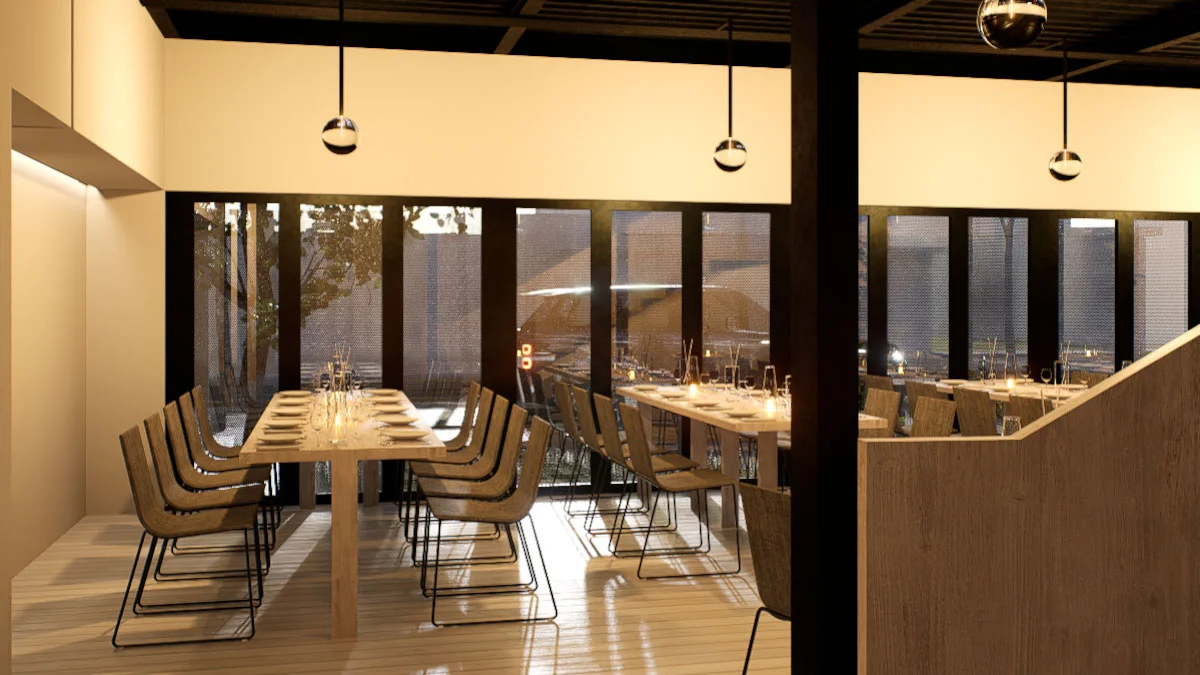 Restaurante Urbane Mexico. Vista del comedor en planta baja. By Ethelett.