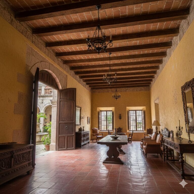 Construcción con tierra y madera. Típica construcción colonial a base de muros gruesos y vigas de madera