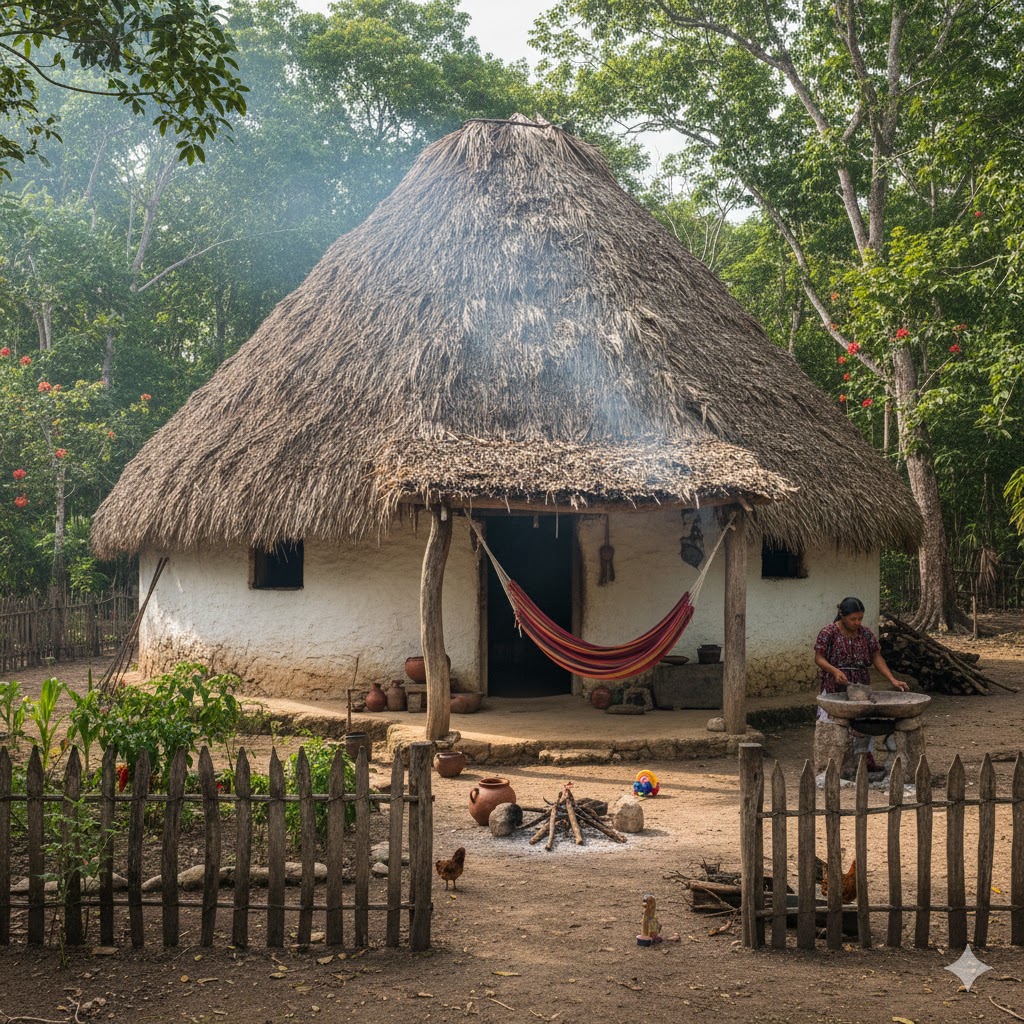 Arquitectura tradicional en México. Representación de una típica casa maya